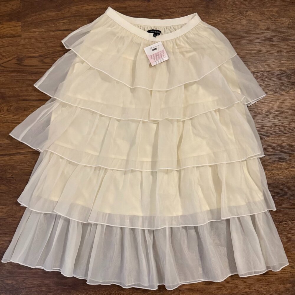 Strut & Bolt | Cream Tiered Midi Skirt | Large | NEW WITH TAGS